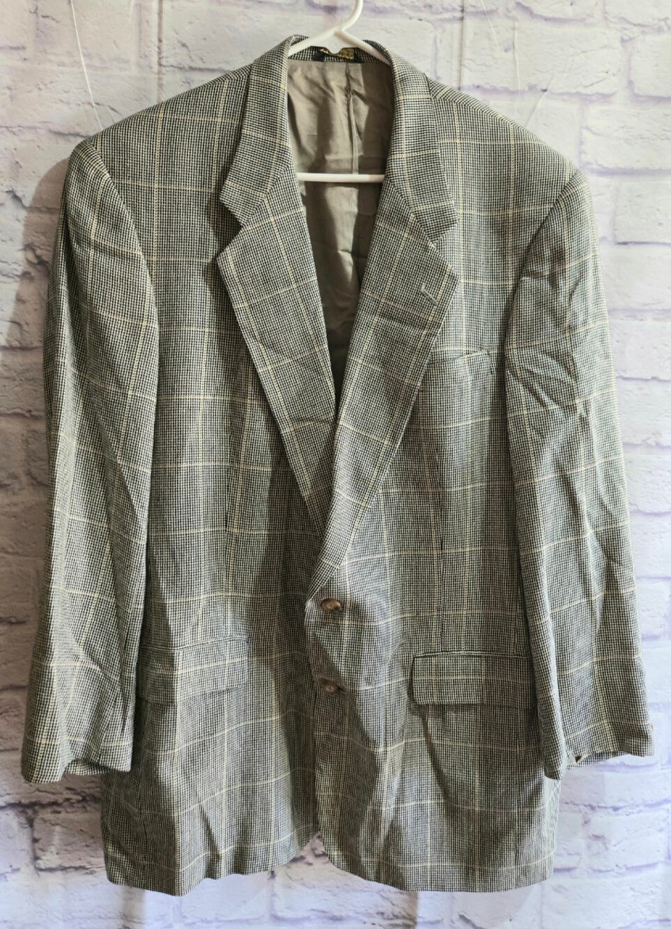 Austin Reed Dillard's Black Tan Plaid Men's Blazer 46 Lined